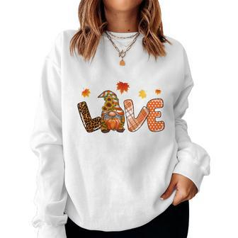 Gnomes Love Autumn Leaves Fall Season Women Crewneck Graphic Sweatshirt - Seseable