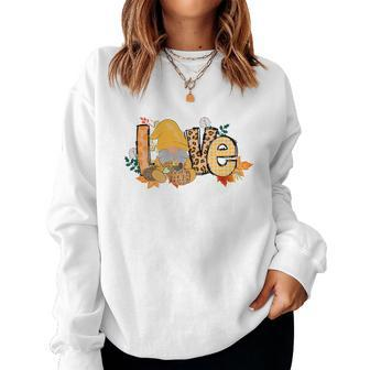 Gnomes Love Leopard Plaid Autumn Fall Women Crewneck Graphic Sweatshirt - Seseable