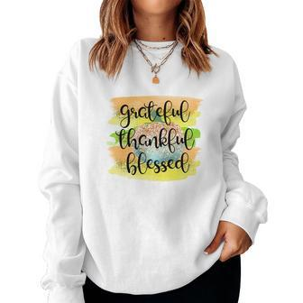 Grateful Thankful Blessed Fall Women Crewneck Graphic Sweatshirt - Seseable