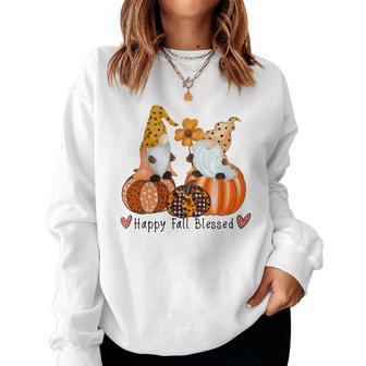 Halloween Fall Vintage Gnomes Happy Fall Blessed Women Crewneck Graphic Sweatshirt - Seseable