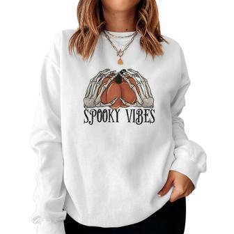 Halloween Spooky Skeleton Creepy Spooky Vibes Women Crewneck Graphic Sweatshirt - Seseable
