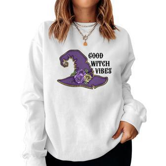 Halloween Witch Vibes Good Witch Vibes Custom Women Crewneck Graphic Sweatshirt - Seseable