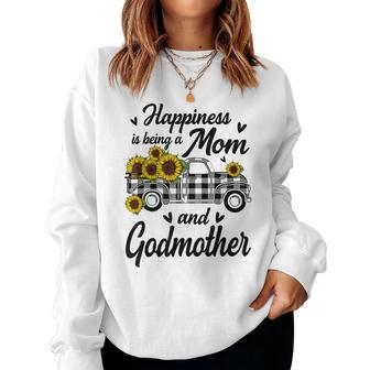 Happiness Is Being A Mom And Godmother Sunflower Gifts Women Crewneck Graphic Sweatshirt - Thegiftio