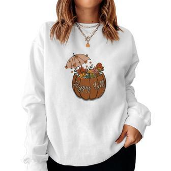 Happy Fall Happy Season Flowers Women Crewneck Graphic Sweatshirt - Seseable
