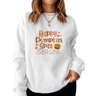 Happy Pumpkin Spice Season Fall Women Crewneck Graphic Sweatshirt - Seseable