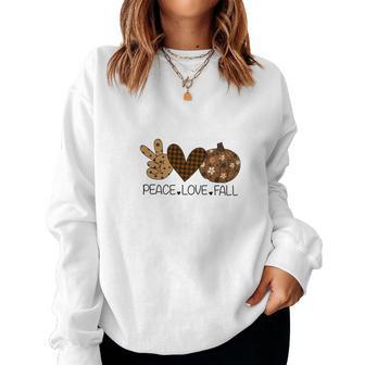 Heart Pumpkin Peace Love Fall Women Crewneck Graphic Sweatshirt - Seseable