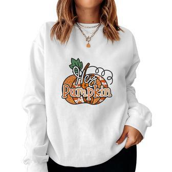 Hey Pumpkin Fall Season Women Crewneck Graphic Sweatshirt - Seseable