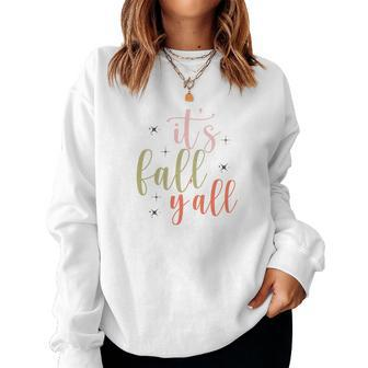 Its Fall Yall Glitter Fall Season Women Crewneck Graphic Sweatshirt - Seseable