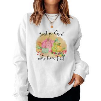 Just A Girl Who Loves Fall Colorful Gift Women Crewneck Graphic Sweatshirt - Seseable