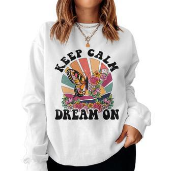 Keep Calm Dream On Vintage Boho Design V2 Women Crewneck Graphic Sweatshirt - Seseable