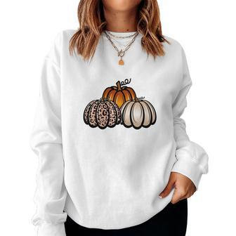 Leopard Orange Pumpkin Fall Season Women Crewneck Graphic Sweatshirt - Seseable