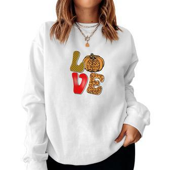 Love Fall Love Pumpkin Women Crewneck Graphic Sweatshirt - Seseable