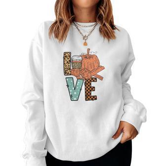 Love Pumpkin Latte Things Fall Season Women Crewneck Graphic Sweatshirt - Seseable