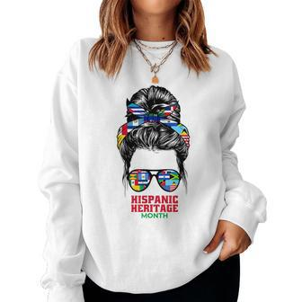 Mom Messy Bun Hispanic Heritage Month Cool Latino Pride Flag Women Crewneck Graphic Sweatshirt - Thegiftio UK