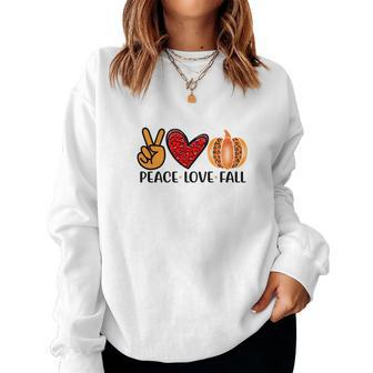 Peace Love Fall Pumpkin Women Crewneck Graphic Sweatshirt - Seseable