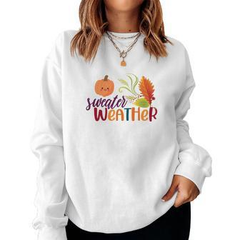 Pumpkin Sweater Weather Fall Women Crewneck Graphic Sweatshirt - Seseable