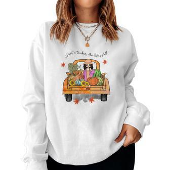 Pumpkin Truck Just A Teacher Who Loves Fall Women Crewneck Graphic Sweatshirt - Seseable