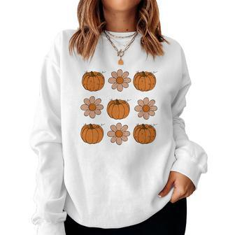 Pumpkins With Flowers Autumn Fall Season Women Crewneck Graphic Sweatshirt - Seseable