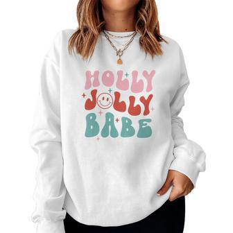 Retro Christmas Holly Jolly Babe V2 Women Crewneck Graphic Sweatshirt - Seseable
