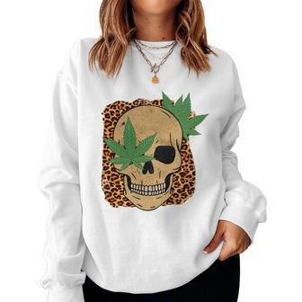Skeleton And Plants Skull And Leaf Design Women Crewneck Graphic Sweatshirt - Seseable