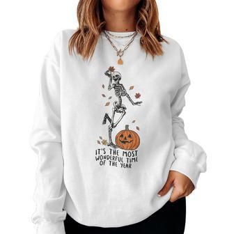 Skeleton Halloween Its The Most Wonderful Time Of The Year Women Crewneck Graphic Sweatshirt - Seseable