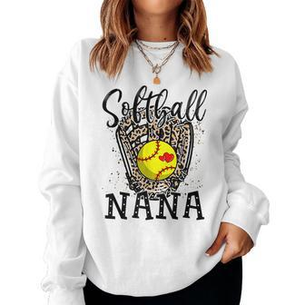 Softball Nana Leopard Game Day Softball Lover Mothers Day Women Crewneck Graphic Sweatshirt - Thegiftio UK