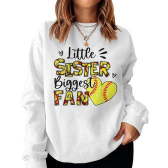 Softball Sister Little Sister Biggest Fan Women Crewneck Graphic Sweatshirt - Thegiftio UK