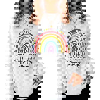 Speech Language Pathologist Rainbow Speech Therapy Gifts Slp Women Crewneck Graphic Sweatshirt - Thegiftio UK