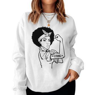 Strong Woman Rosie - Strong - Afro Woman Black Design Women Crewneck Graphic Sweatshirt - Seseable