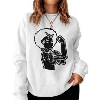Strong Woman Rosie Strong Afro Woman For Dark Colors Women Crewneck Graphic Sweatshirt - Seseable