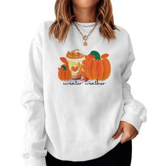 Sweater Weather Pumpkin Pie Fall Season Women Crewneck Graphic Sweatshirt - Seseable
