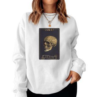 Tarrot Card Creepy Skull The Death Card Black Women Crewneck Graphic Sweatshirt - Seseable