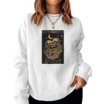 Tarrot Card The Lovers Card Romantic Black Design Women Crewneck Graphic Sweatshirt - Seseable