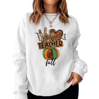 Teacher Peace Love Fall 1St Grade Women Crewneck Graphic Sweatshirt - Seseable