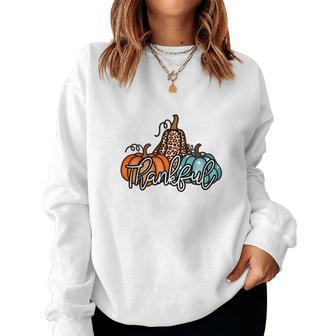 Thankful Colorful Pumpkins Fall Season Women Crewneck Graphic Sweatshirt - Seseable