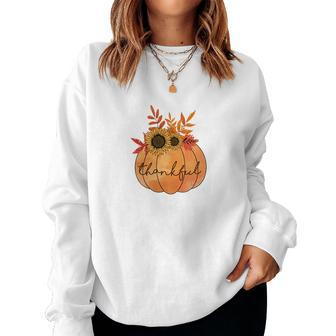 Thankful Pumpkin Gift Fall Season Women Crewneck Graphic Sweatshirt - Seseable