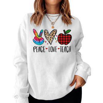 Tie Dye Peace Love Teach 100Th Day Of School Teacher Leopard Women Crewneck Graphic Sweatshirt - Thegiftio UK