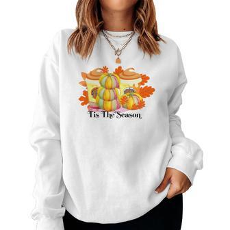 Tis The Season Pumpkin Pie Latte Drink Fall Women Crewneck Graphic Sweatshirt - Seseable