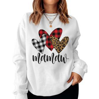 Valentines Day Leopard Mamaw Buffalo Plaid Mamaw Lover Women Crewneck Graphic Sweatshirt - Thegiftio UK