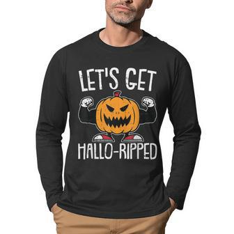 Lets Get Hallo-Ripped Lazy Halloween Costume Gym Workout Men Graphic Long Sleeve T-shirt - Seseable