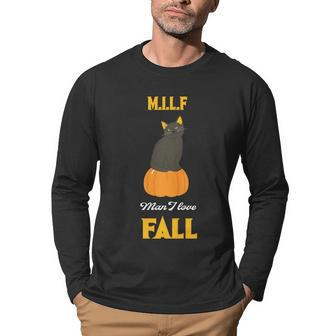Man I Love Fall Pumpkin Black Cat Men Graphic Long Sleeve T-shirt - Seseable