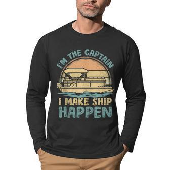 Vintage Retro Pontoon Im The Captain I Make Ship Happen Men Graphic Long Sleeve T-shirt - Thegiftio UK