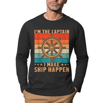 Vintage Retro Ship Wheel Im The Captain I Make Ship Happen Men Graphic Long Sleeve T-shirt - Thegiftio UK