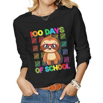100Th Day Of School Sloth Design 100 Days School Sloth Lover Women Graphic Long Sleeve T-shirt - Thegiftio UK