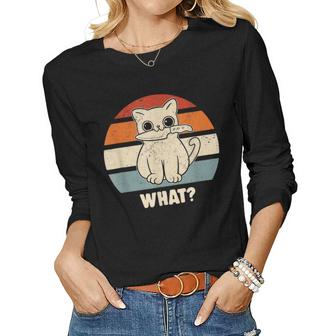 Retro What Cat Knife Meow Kitty Funny Cats Mom And Cat Dad  Women Graphic Long Sleeve T-shirt