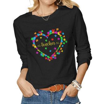 Valentines Day Teacher Autism Awareness 100 Days Heart  Women Graphic Long Sleeve T-shirt