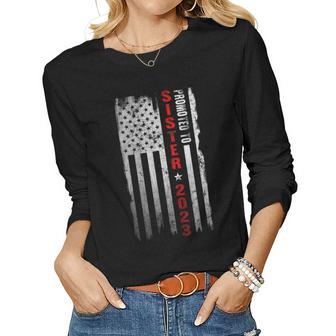 Promoted To Sister Est 2023 First Time Sister 2023 Flag  Women Graphic Long Sleeve T-shirt