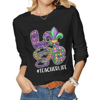Funny Teacher Mardi Gras Family Matching Outfit  V2 Women Graphic Long Sleeve T-shirt