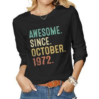 50 Years Old Gifts Awesome Since October 1972 50Th Birthday Women Graphic Long Sleeve T-shirt - Thegiftio UK