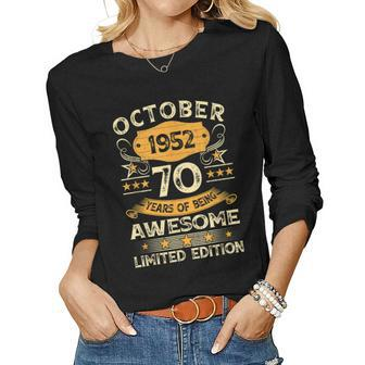 70 Year Old Gift Vintage October 1952 70Th Birthday Gift Women Graphic Long Sleeve T-shirt - Thegiftio UK